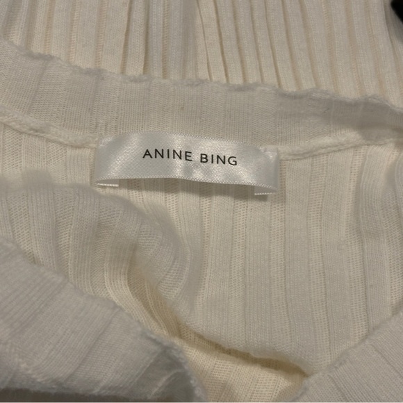 Anine Bing Cecilia Top Long Sleeve Cream Ribbed Knit Stretch Sz. L - Picture 8 of 8